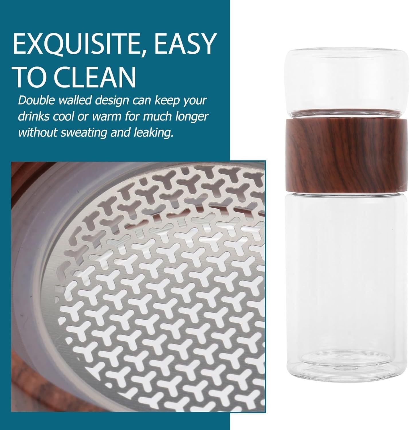 300 ml Glas Teebecher mit Teesieb – Doppelwandig, Hitzebeständig, Tragbar