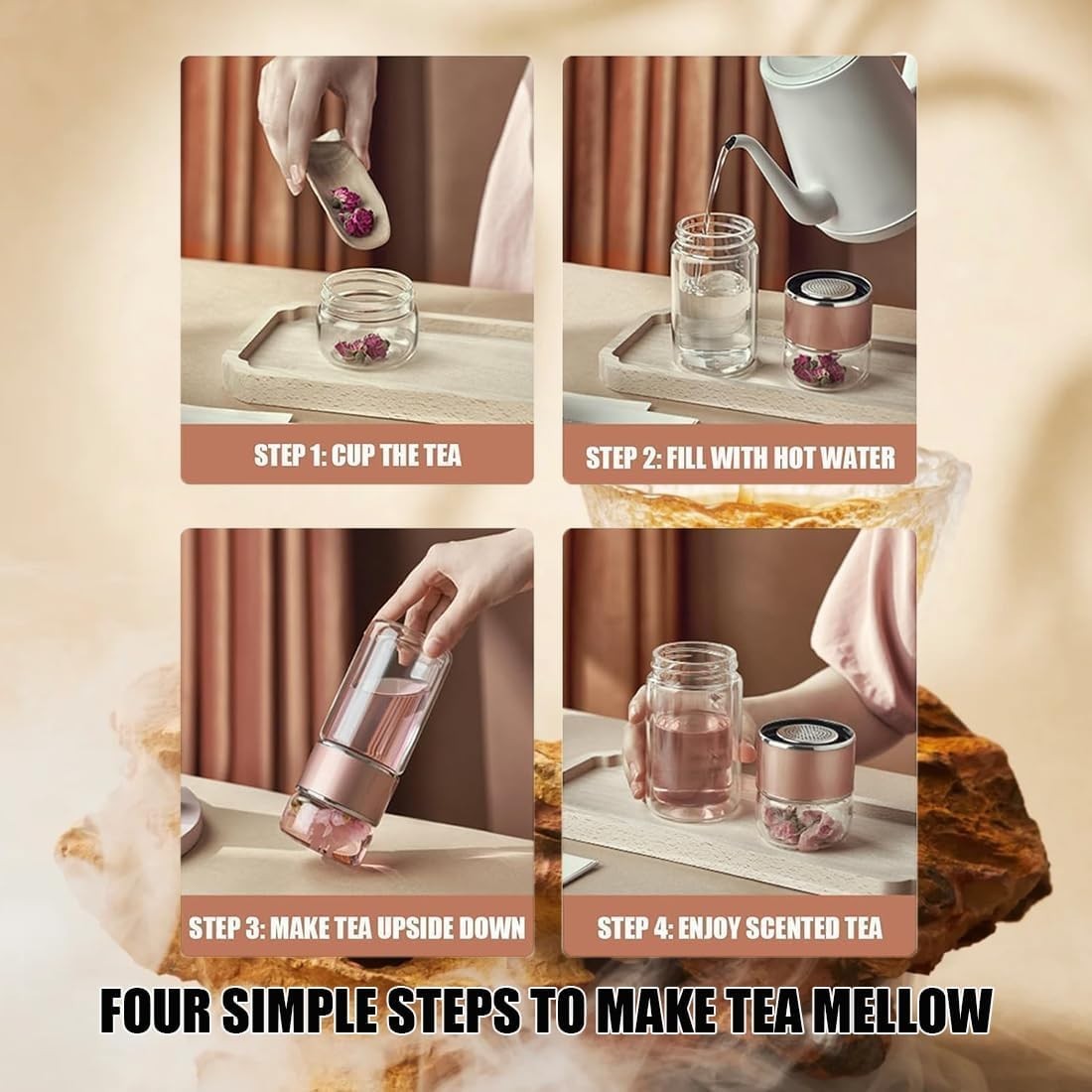 300 ml Hitzebeständiger Glas Teebecher mit Teesieb – Doppelwandige Teetasse