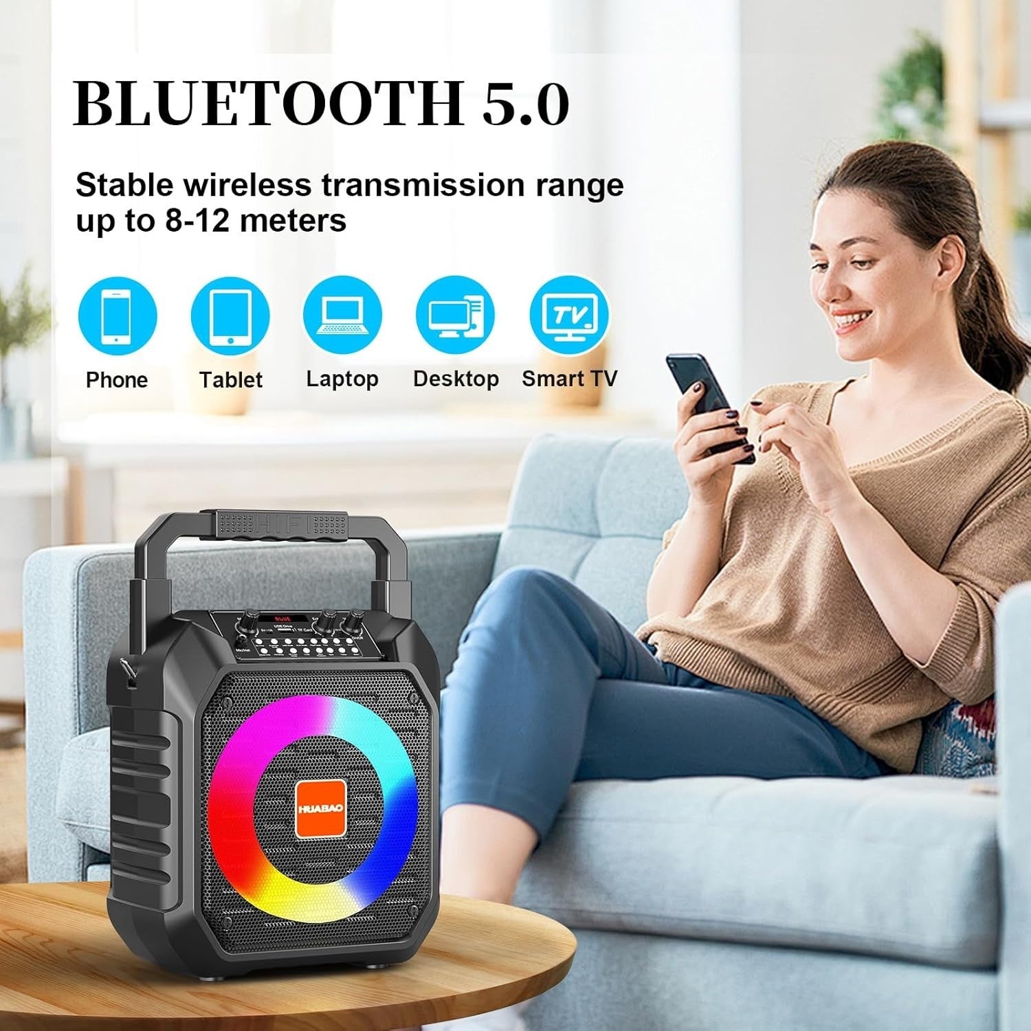 Karaoke Maschine mit 2 Funkmikrofonen, LED PA Lautsprecher, Bluetooth, USB