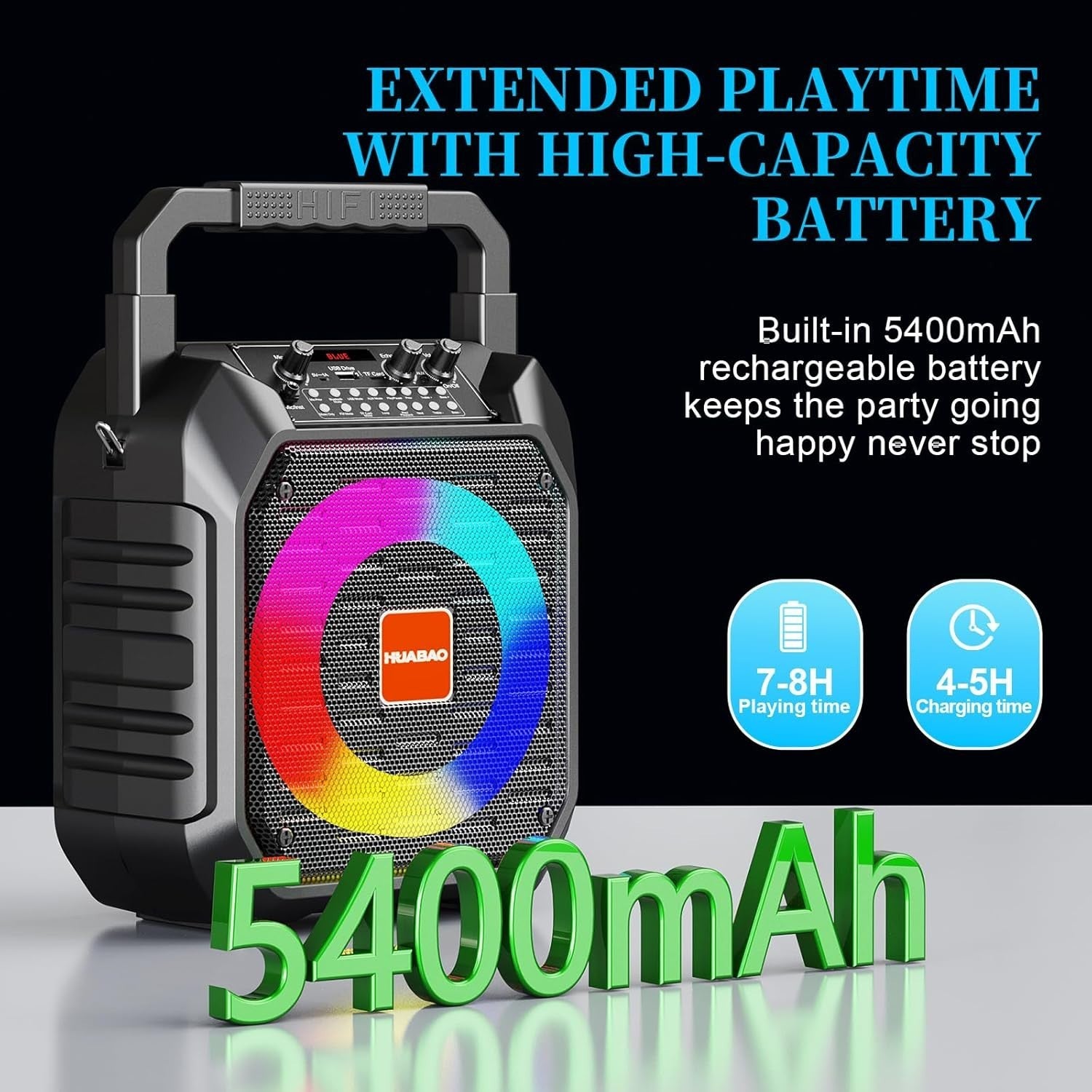 Karaoke Maschine mit 2 Funkmikrofonen, LED PA Lautsprecher, Bluetooth, USB