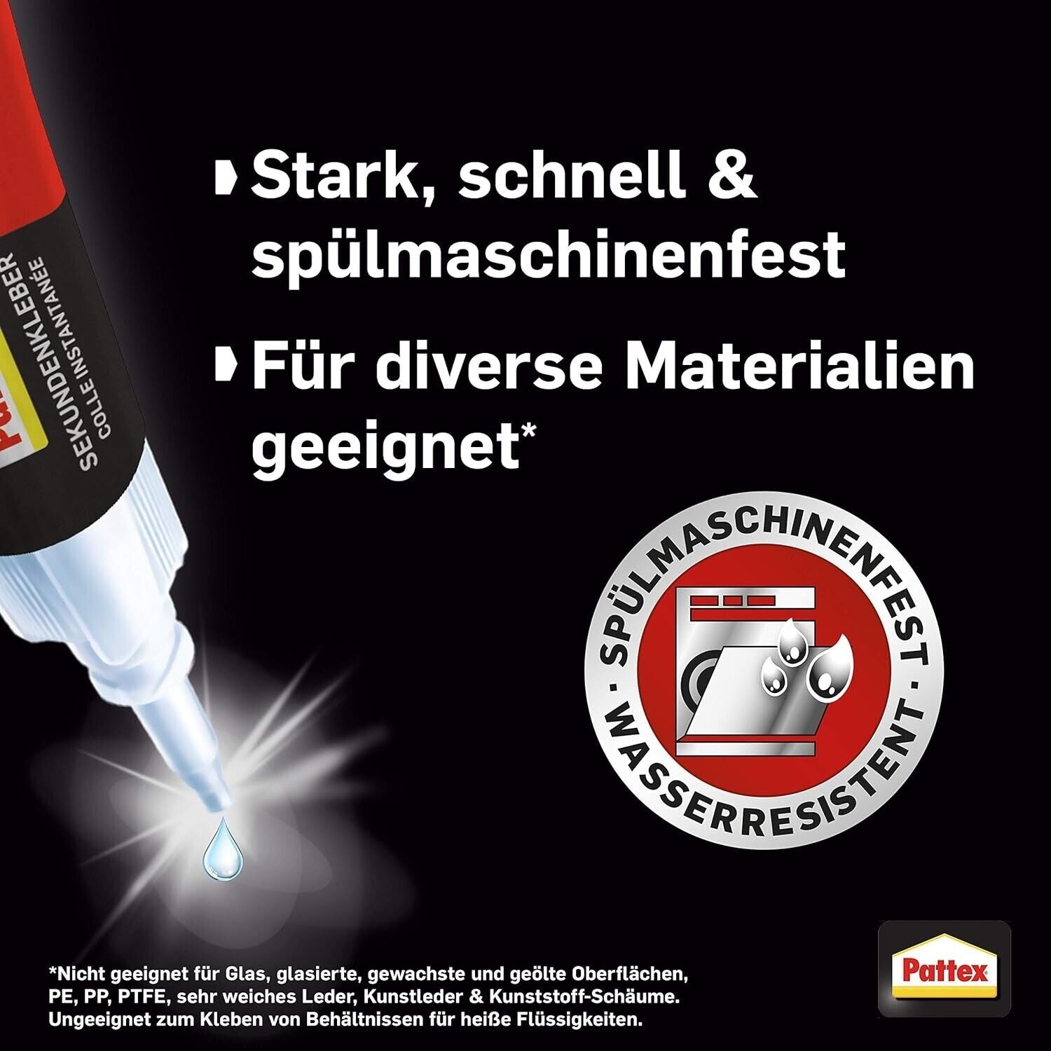 Pattex Sekundenkleber flüssig 3 x 1g - Spülmaschinenfest & extra stark