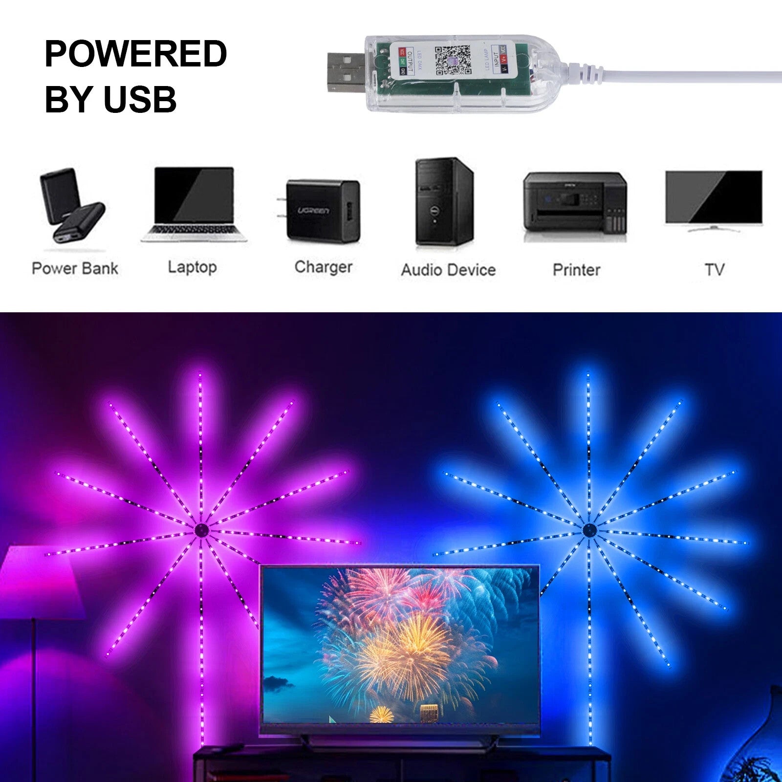 RGB LED Feuerwerk Lichterkette Stripe Bluetooth Musik Traumfarben 5V