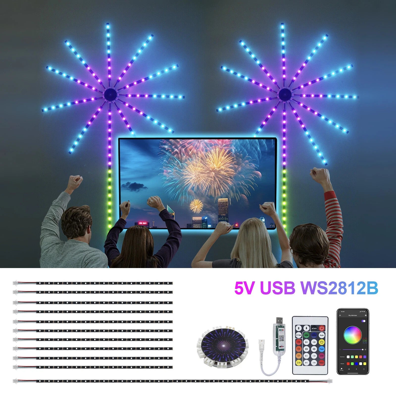 RGB LED Feuerwerk Lichterkette Stripe Bluetooth Musik Traumfarben 5V