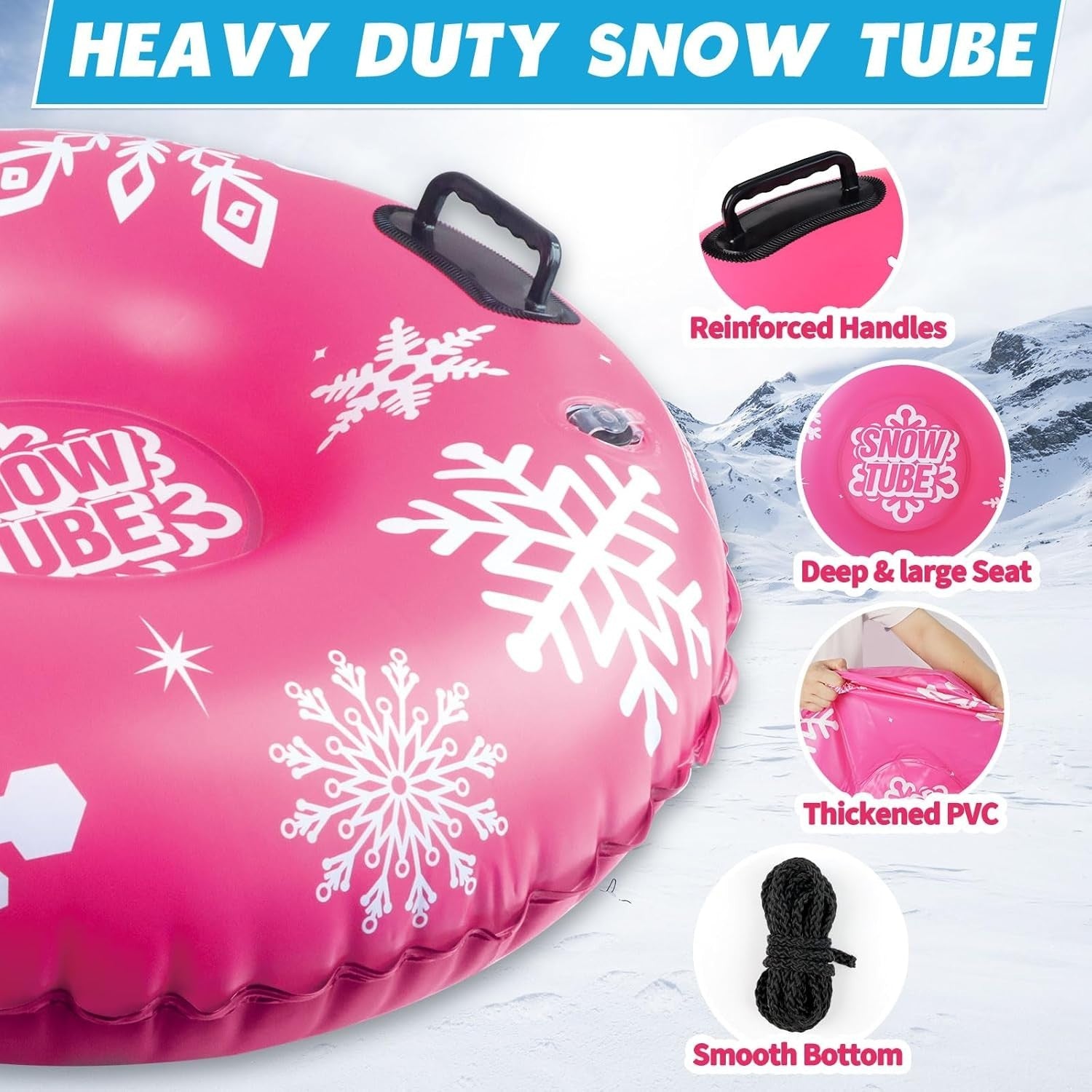 Snow Tube 90 cm –Aufblasbarer Schlitten für Kinder & Erwachsene in Rot Blau Grün