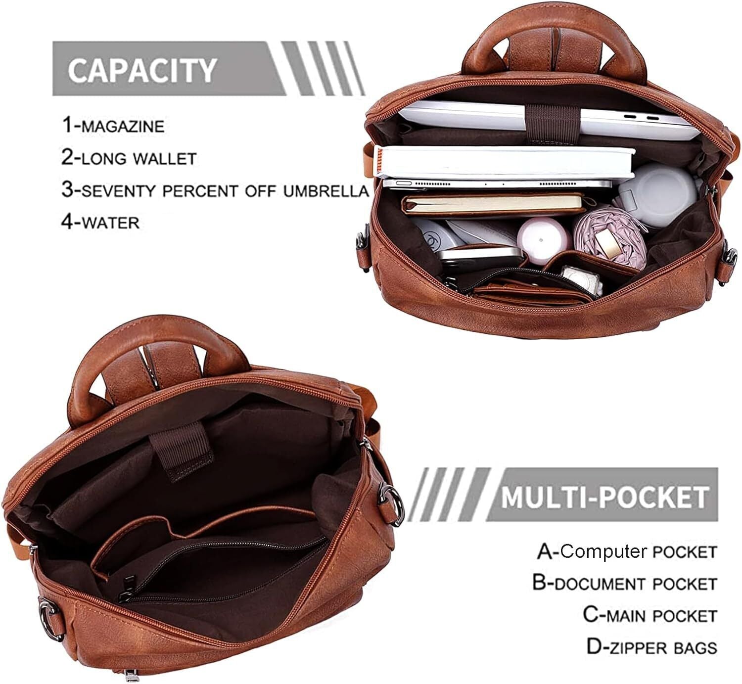 Damen-Rucksack veganem Leder Groß Stylisch Frauen Designer Schultertasche