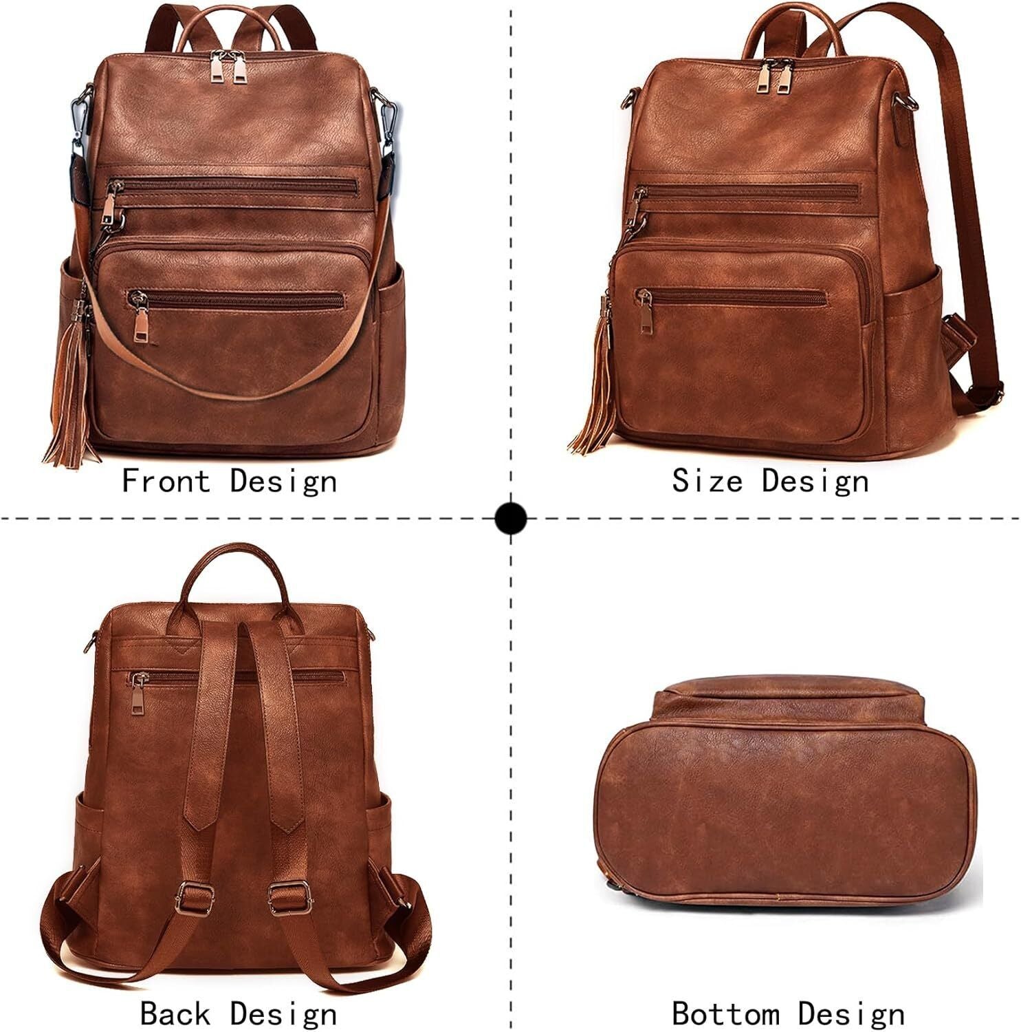 Damen-Rucksack veganem Leder Groß Stylisch Frauen Designer Schultertasche