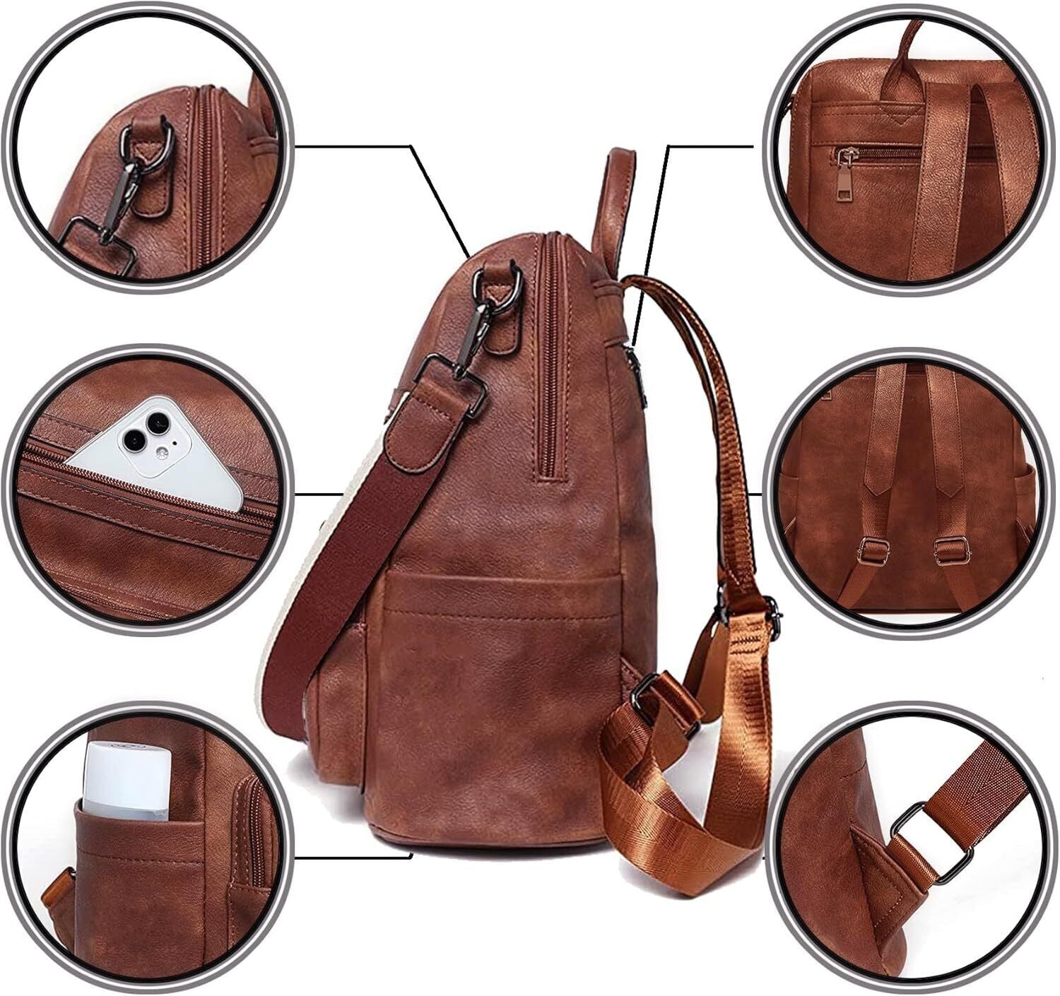 Damen-Rucksack veganem Leder Groß Stylisch Frauen Designer Schultertasche