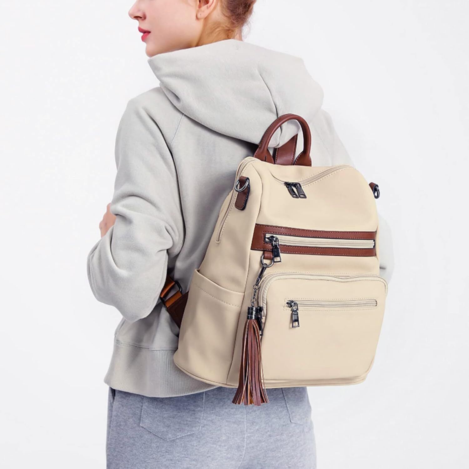 Damen-Rucksack veganem Leder Groß Stylisch Frauen Designer Schultertasche