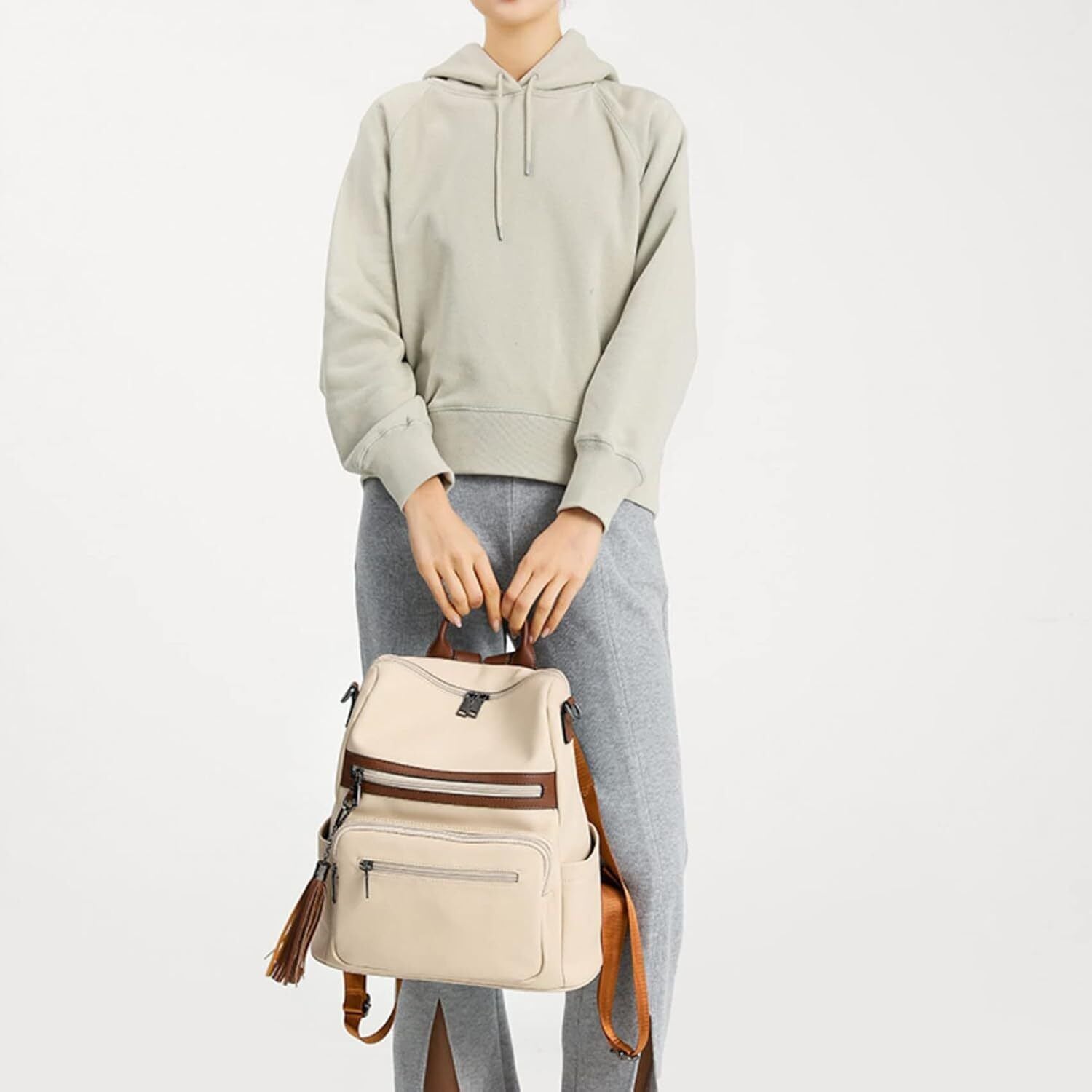 Damen-Rucksack veganem Leder Groß Stylisch Frauen Designer Schultertasche