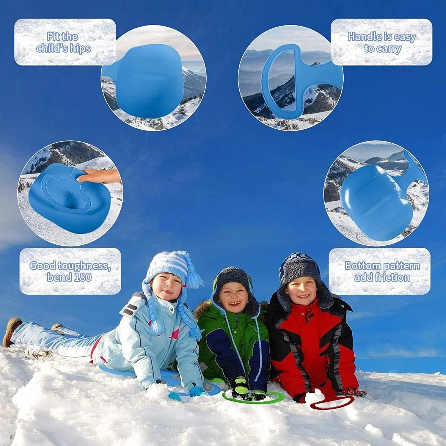 Poporutscher Schneerutscher mit Griff | 1 Stück bunter Schneeflitzer