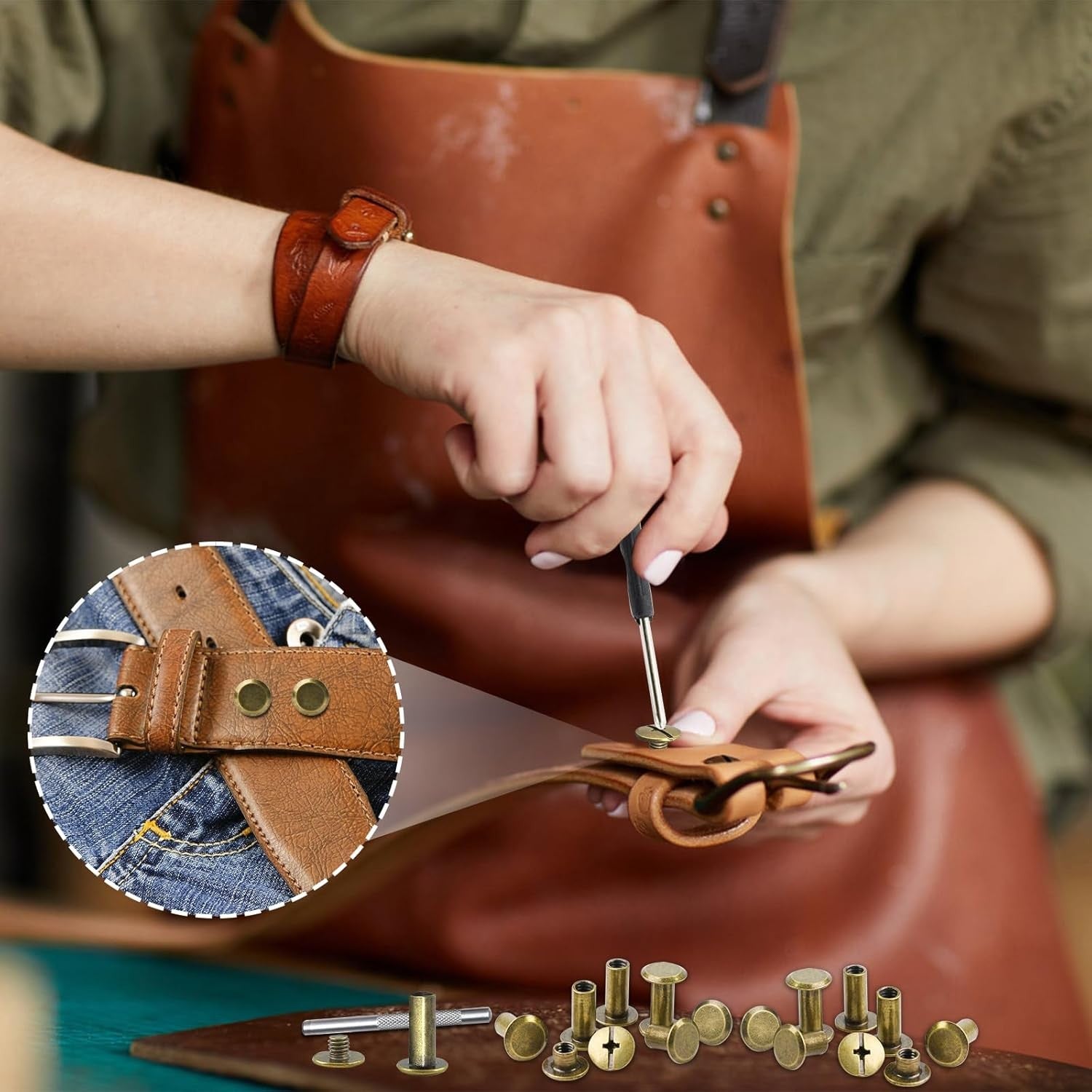 110x Chicago Schrauben M5 Buchschrauben Nieten Leder Handwerk Bronze