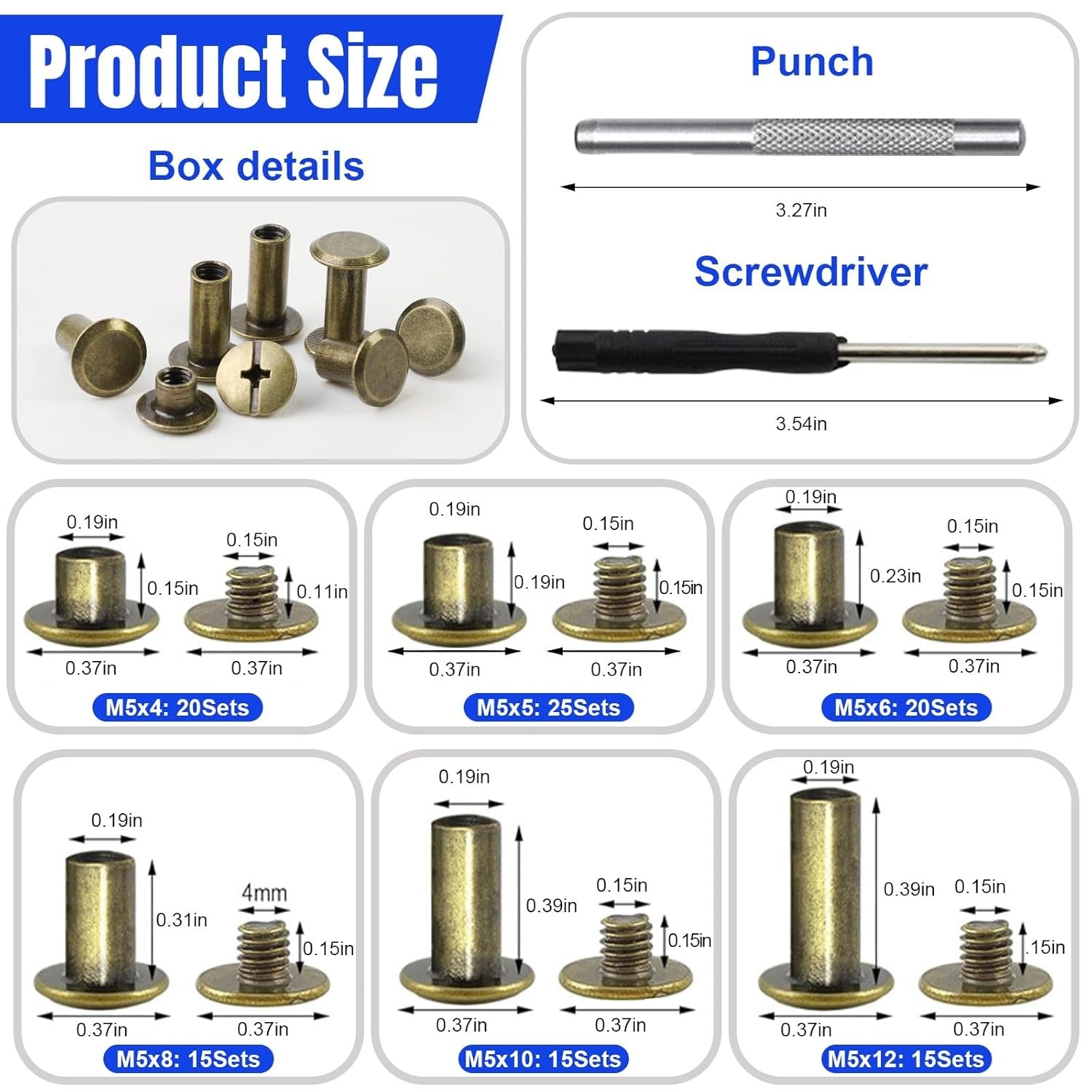 110x Chicago Schrauben M5 Buchschrauben Nieten Leder Handwerk Bronze