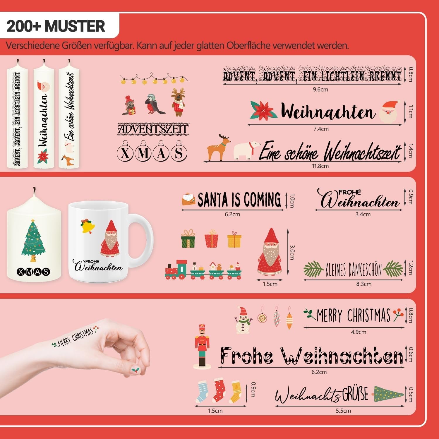 6x Weihnachts Kerzen Tattoo Set  200+ Motive Wassertransfer Deko