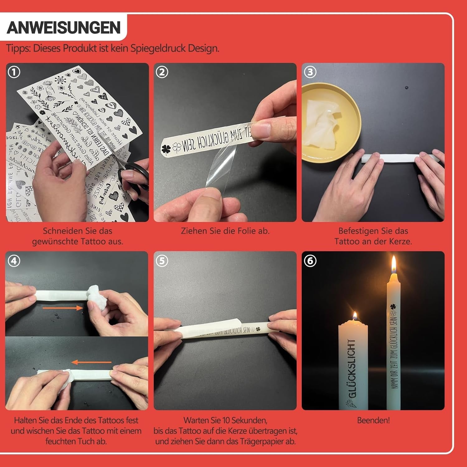 6x Weihnachts Kerzen Tattoo Set  200+ Motive Wassertransfer Deko