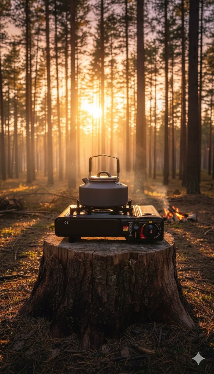 Camping Gaskocher Set 4x Gas Kartusche + 1 Kocher mit Koffer