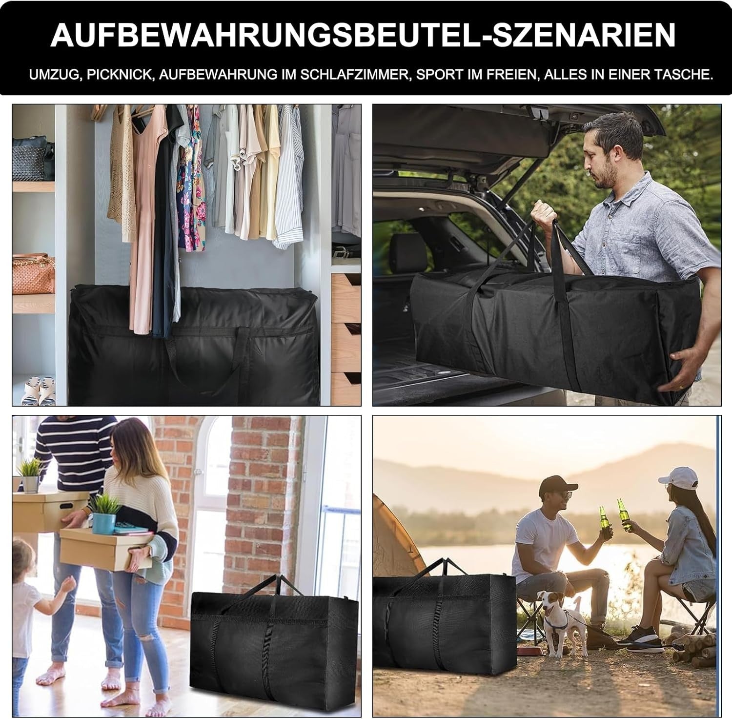 XXL Reisetasche 180L Wasserabweisend Aufbewahrungstasche Kodura Schwarz