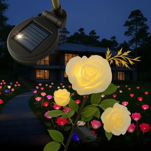 Solar Gartenrose LED Lampe 3 Blumen Solarleuchte Kunstblume IP44