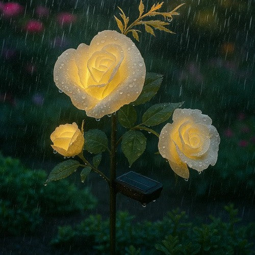 Solar Gartenrose LED Lampe 3 Blumen Solarleuchte Kunstblume IP44