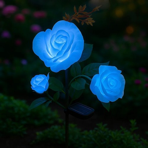Solar Gartenrose LED Lampe 3 Blumen Solarleuchte Kunstblume IP44