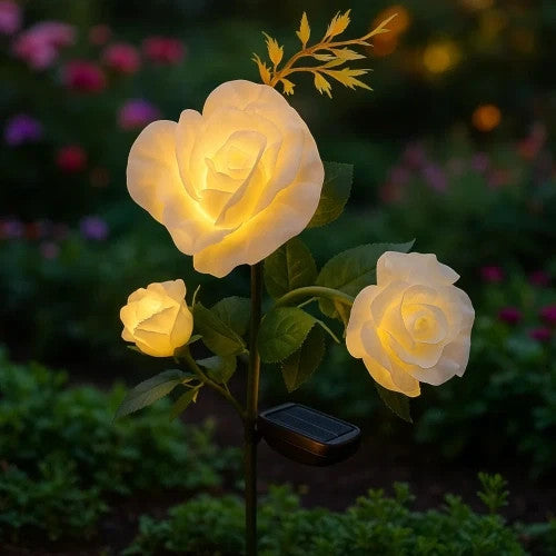 Solar Gartenrose LED Lampe 3 Blumen Solarleuchte Kunstblume IP44
