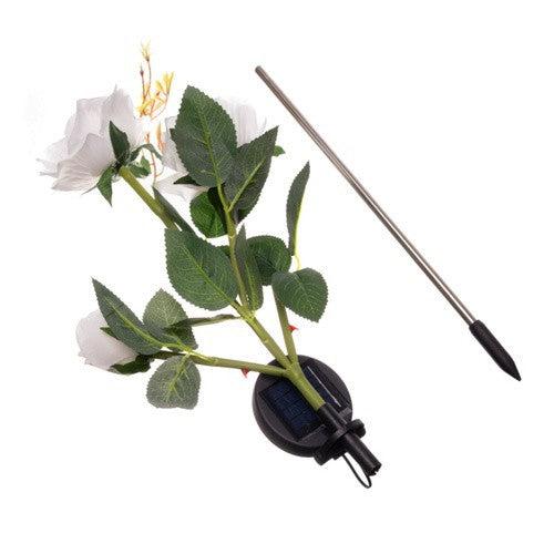 Solar Gartenrose LED Lampe 3 Blumen Solarleuchte Kunstblume IP44