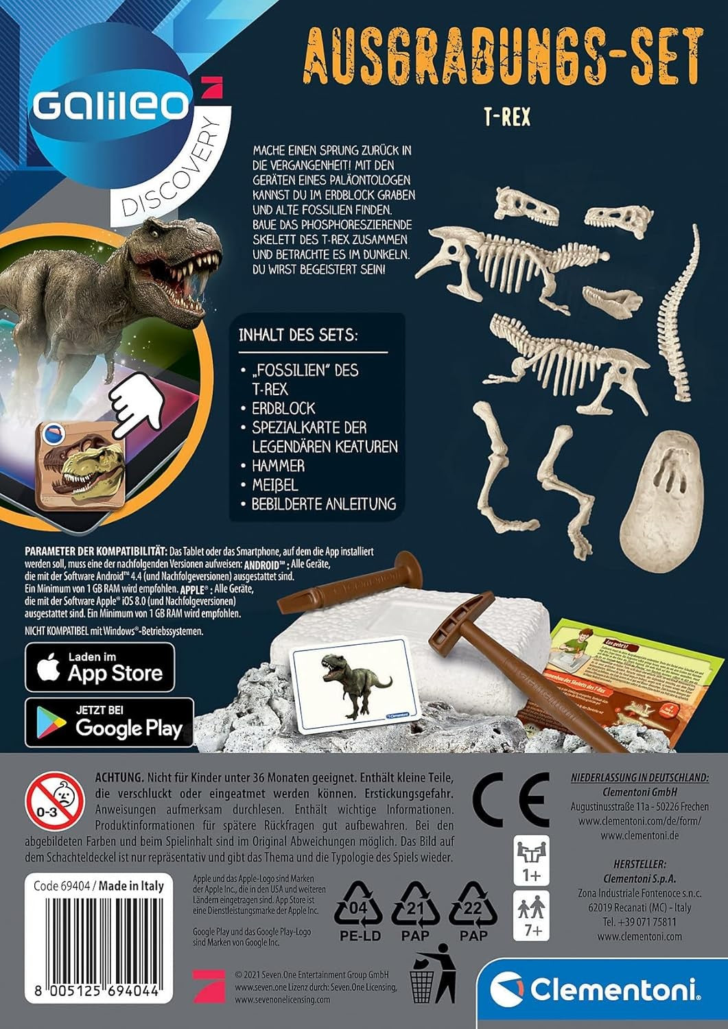 Clementoni Galileo Discovery T-Rex Ausgrabungsset – Dinosaurier Fossilien für