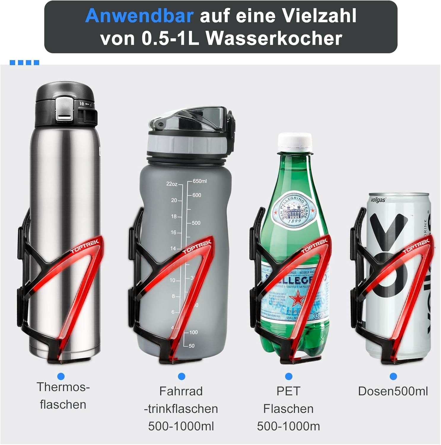 Toptrek Flaschenhalter Fahrrad, Farbverlaufen Getränkehalter Fahrrad 36g Leicht