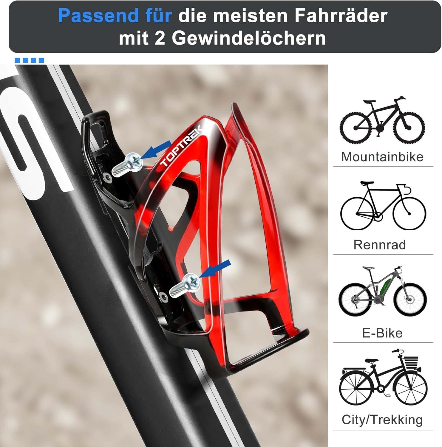 Toptrek Flaschenhalter Fahrrad, Farbverlaufen Getränkehalter Fahrrad 36g Leicht