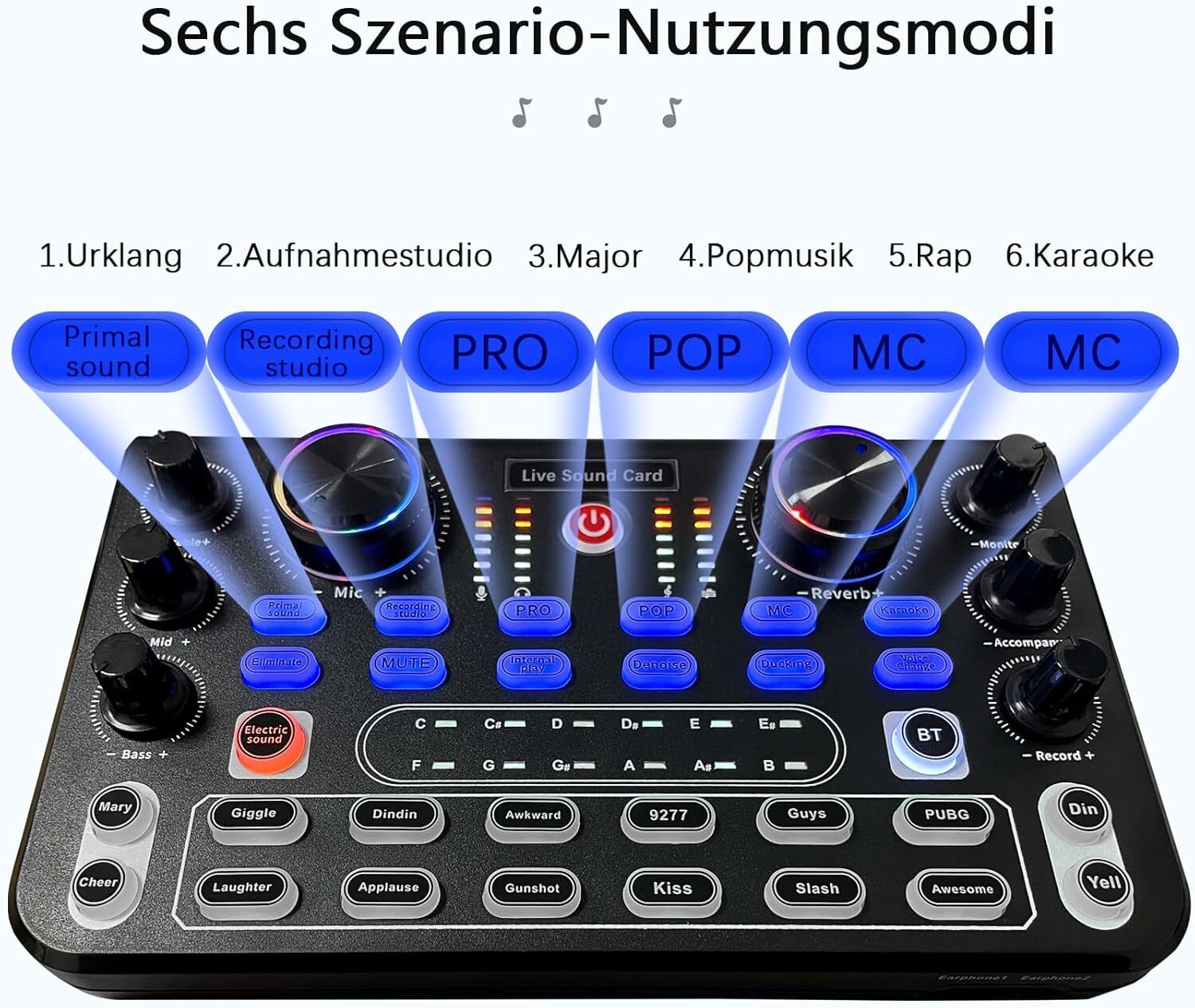 DJ Controller Set Soundkarte mit Mikrofon für PC Karaoke Podcast Streaming