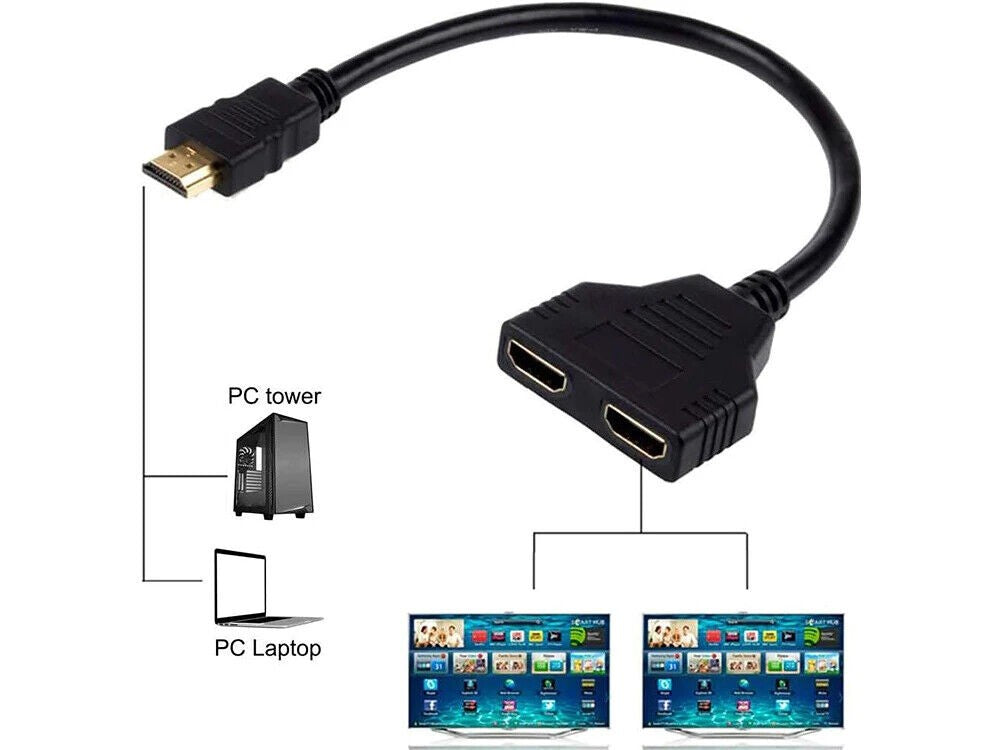 HDMI Splitter Verteiler 2 in 1 Adapter Konverter Hub Kabel PC TV HDMI Wandler