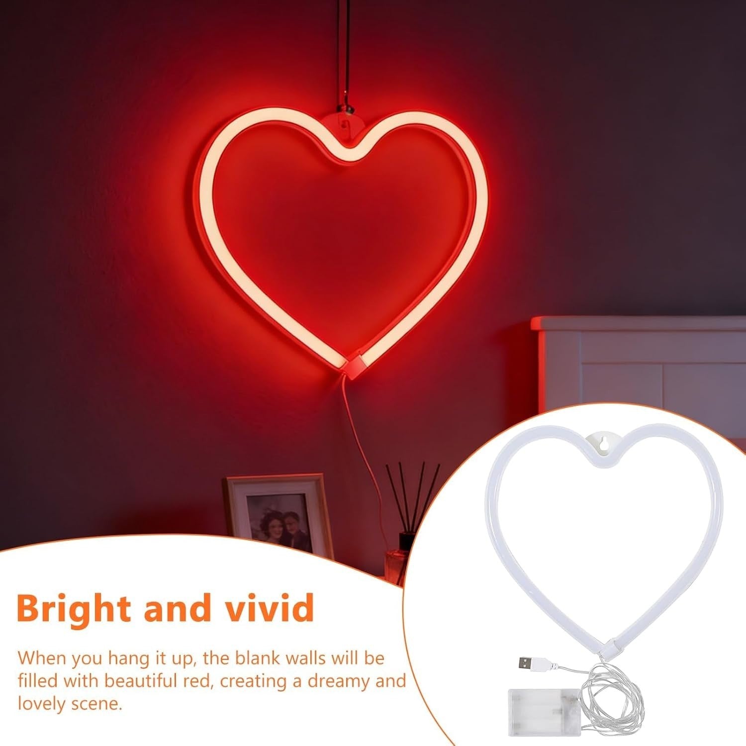Rotes LED Herz Neon Schild USB Batterie Wanddeko Liebe Valentinstag 1 Stück