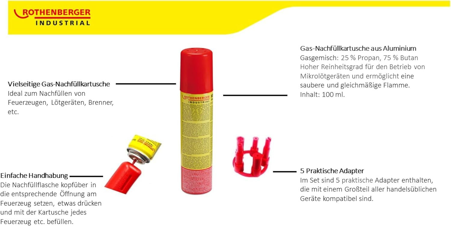 Rothenberger Industrial 2x Nachfüllgas 100 ml – Universal Feuerzeuggas + 5