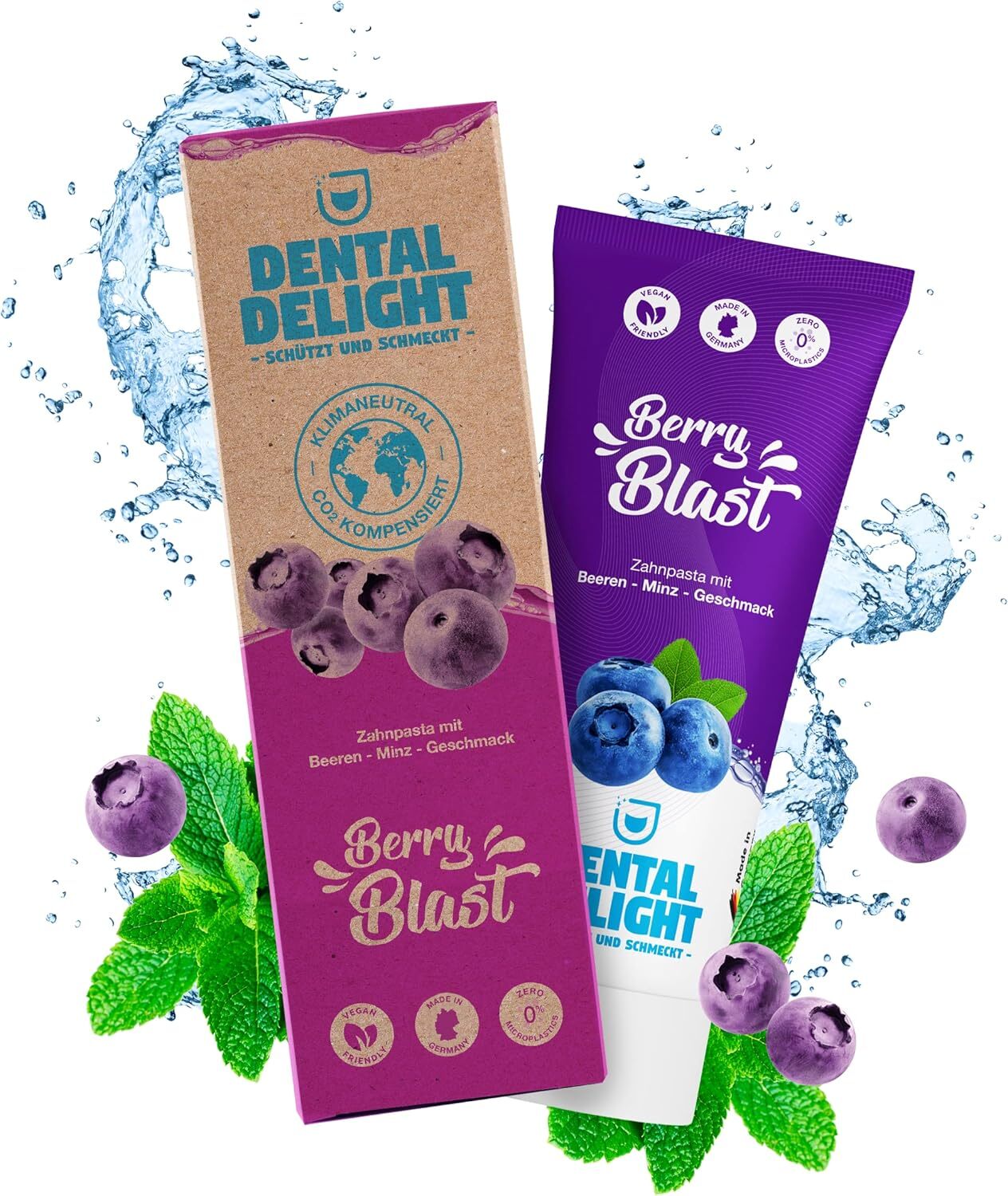 Dental Delight Berry Blast Zahnpasta – Vegane Zahncreme Blaubeere-Minze im 4er Pack
