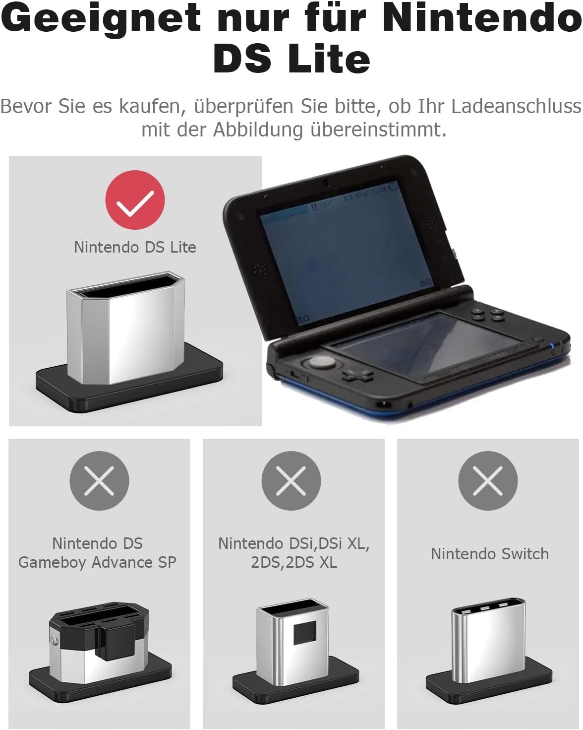 Ladekabel für Nintendo DS Lite – 1,2 m, 1 A, Schwarz