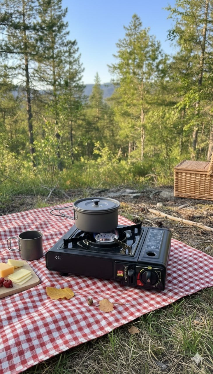 Camping Gaskocher Set 2-in-1 mit Koffer + 8x Gas Kartuschen 2200W