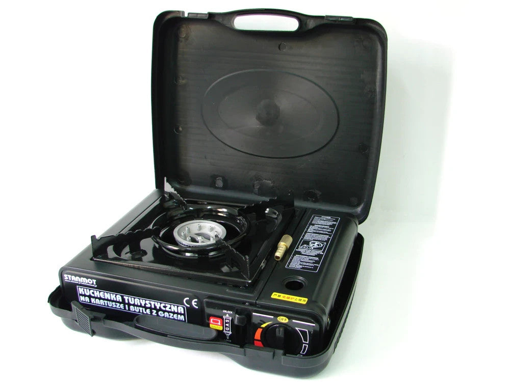 Camping Gaskocher Set 2-in-1 mit Koffer + 8x Gas Kartuschen 2200W