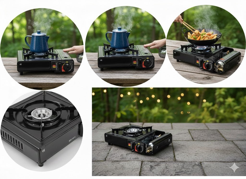 Gaskocher Campingkocher 2-in-1 mit Koffer 2200W Kartuschenkocher Outdoor