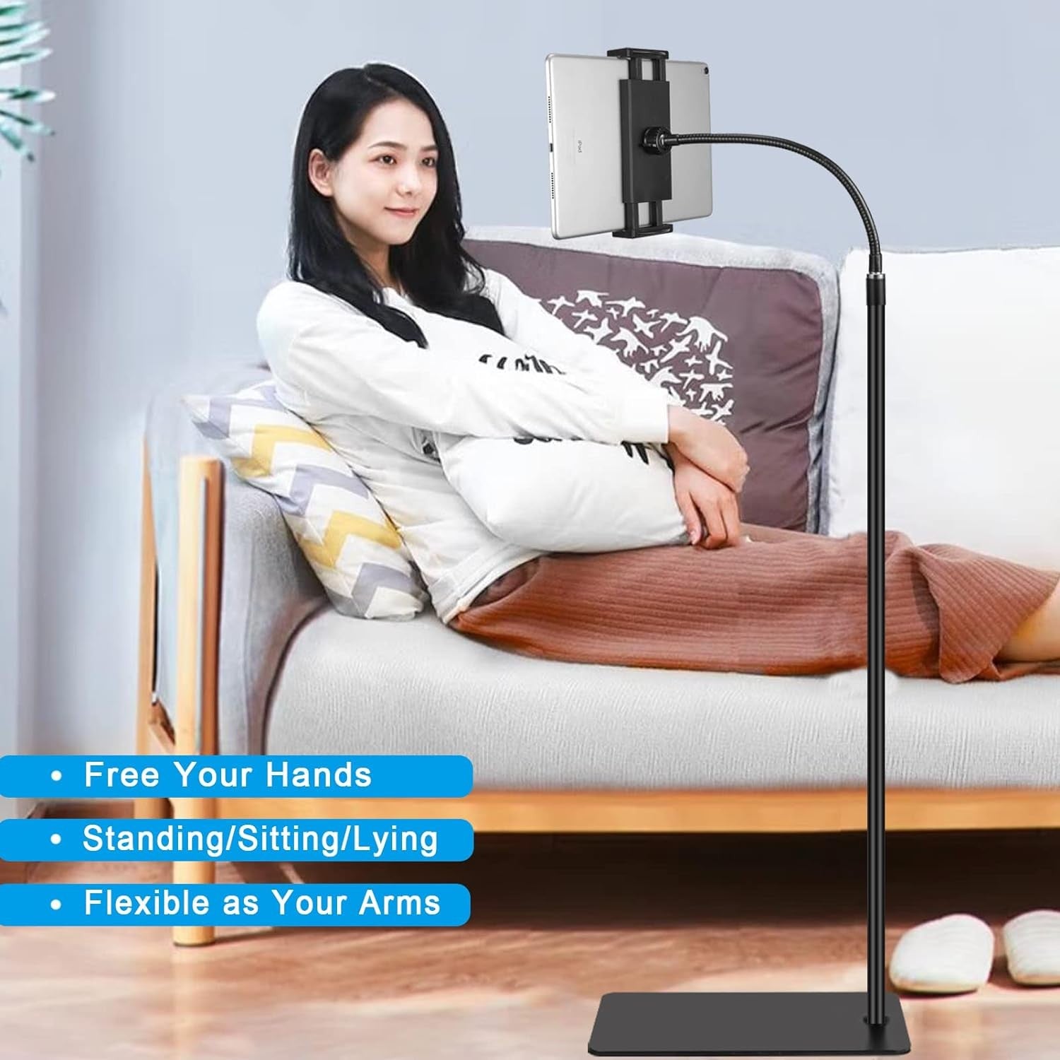 Tablet Bodenständer Doppelgewicht, 360° Drehbar Schwanenhals Halter für iPad