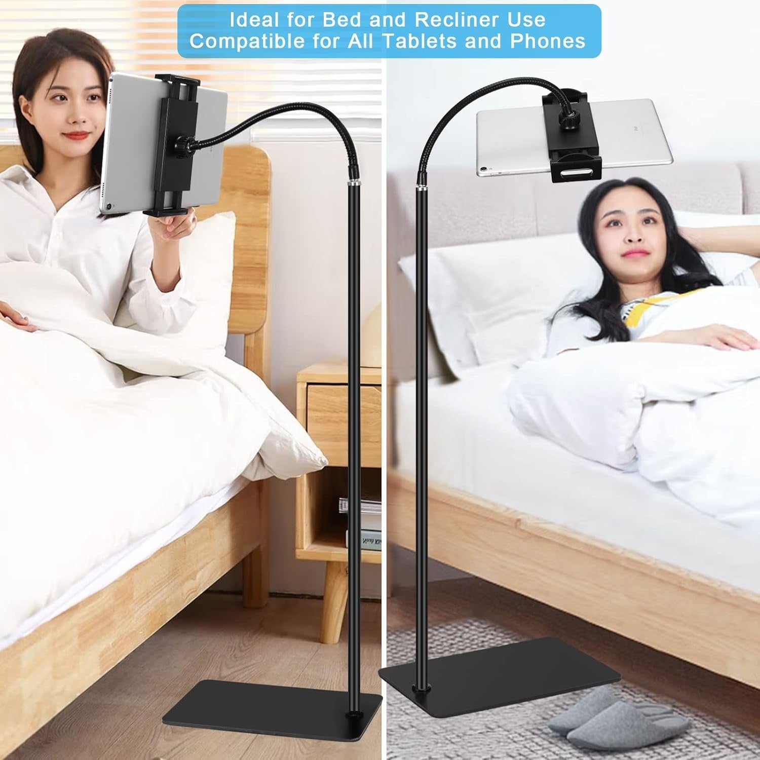 Tablet Bodenständer Doppelgewicht, 360° Drehbar Schwanenhals Halter für iPad