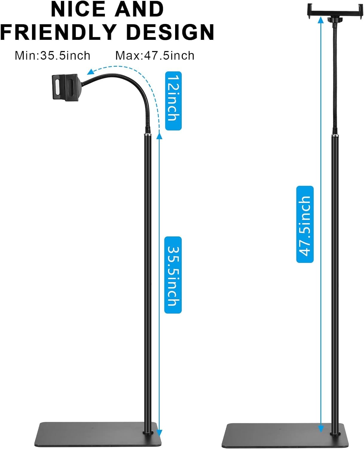 Tablet Bodenständer Doppelgewicht, 360° Drehbar Schwanenhals Halter für iPad