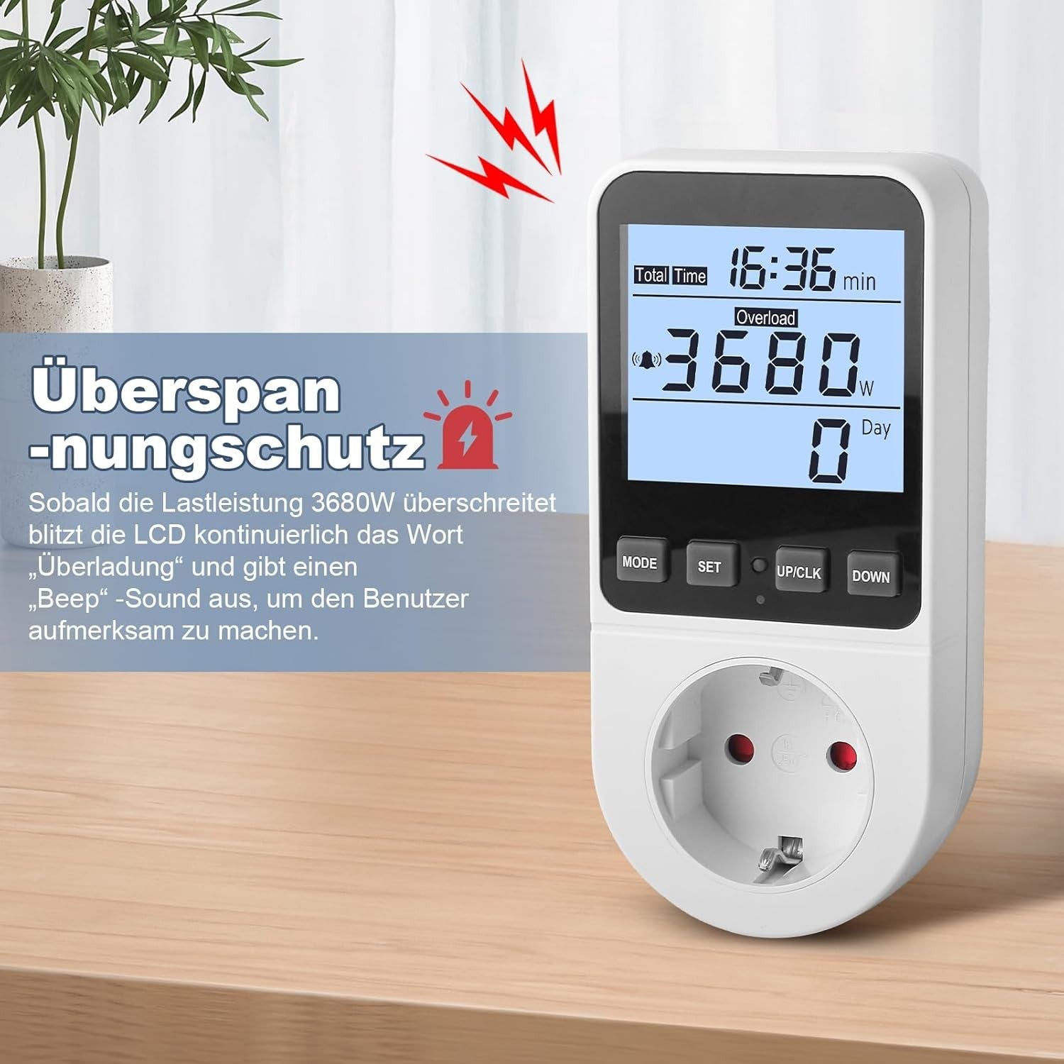 Stromzähler Steckdose Energiekostenmessgerät LCD KWH Watt 8 Modi