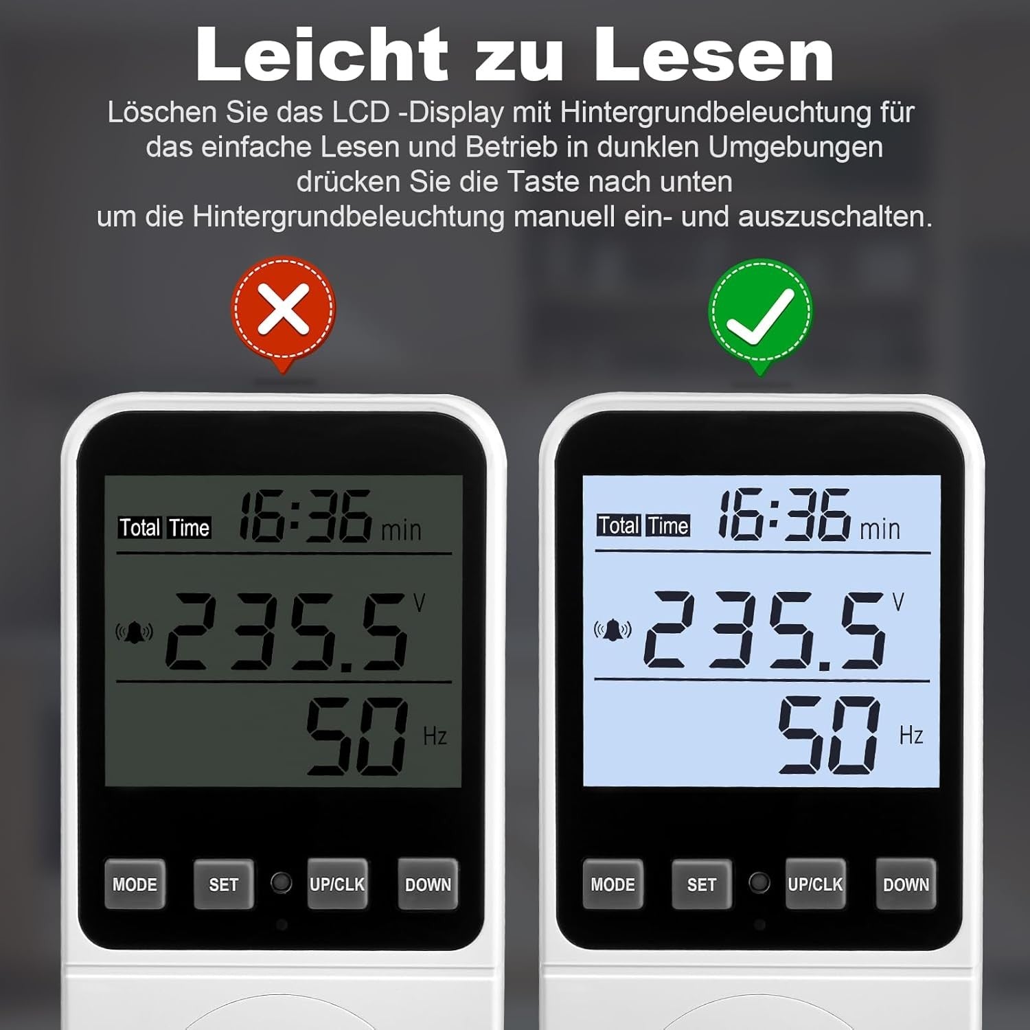 Stromzähler Steckdose Energiekostenmessgerät LCD KWH Watt 8 Modi