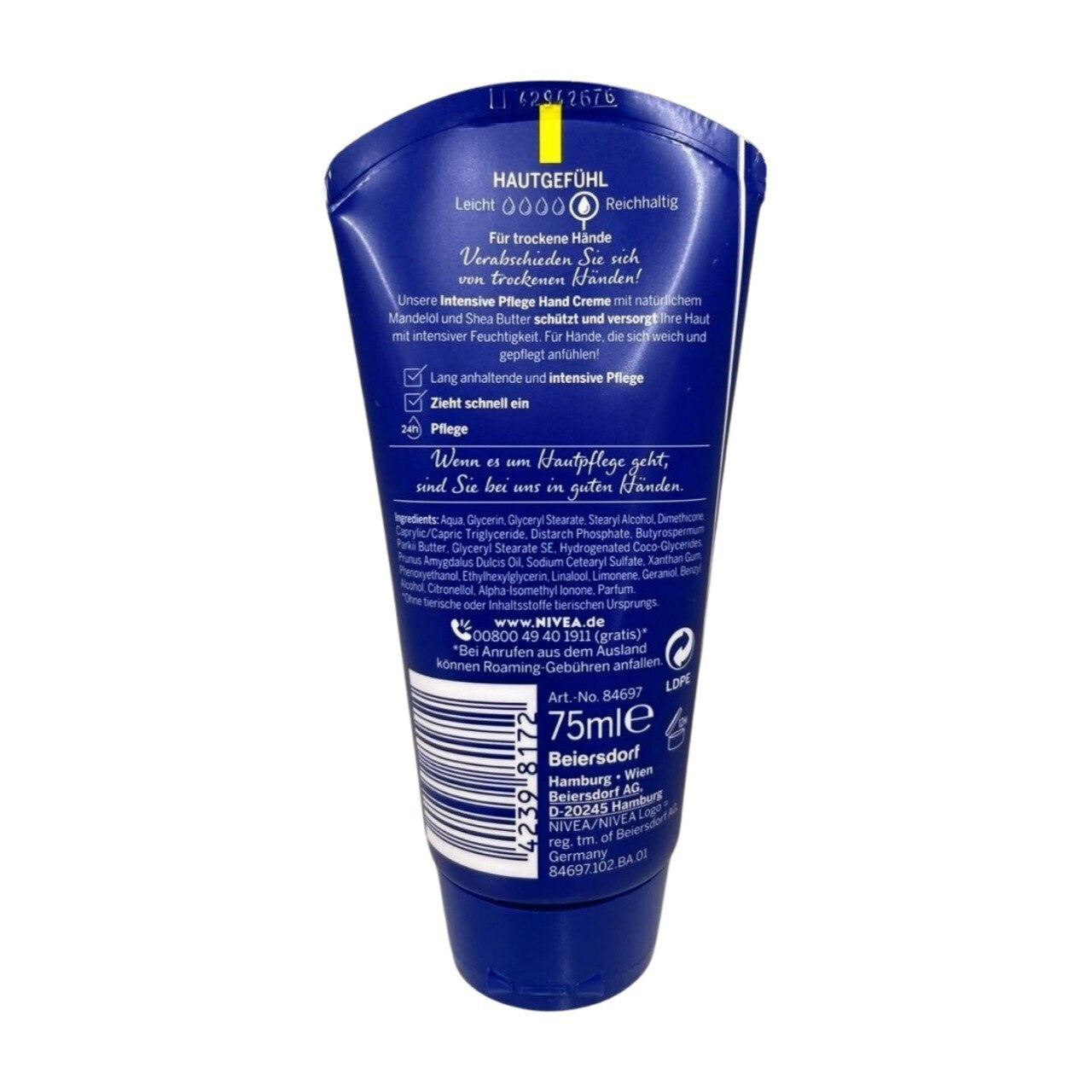 NIVEA Intensive Pflege Hand Creme (75 ml), reichhaltige Hautcreme mit Mandel-Öl