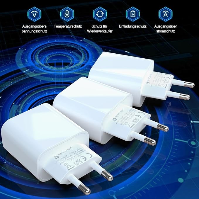 25W USB C Ladegerät 3er Pack, Schnellladegerät PD 3.0 Netzteil für iPhone 16–11
