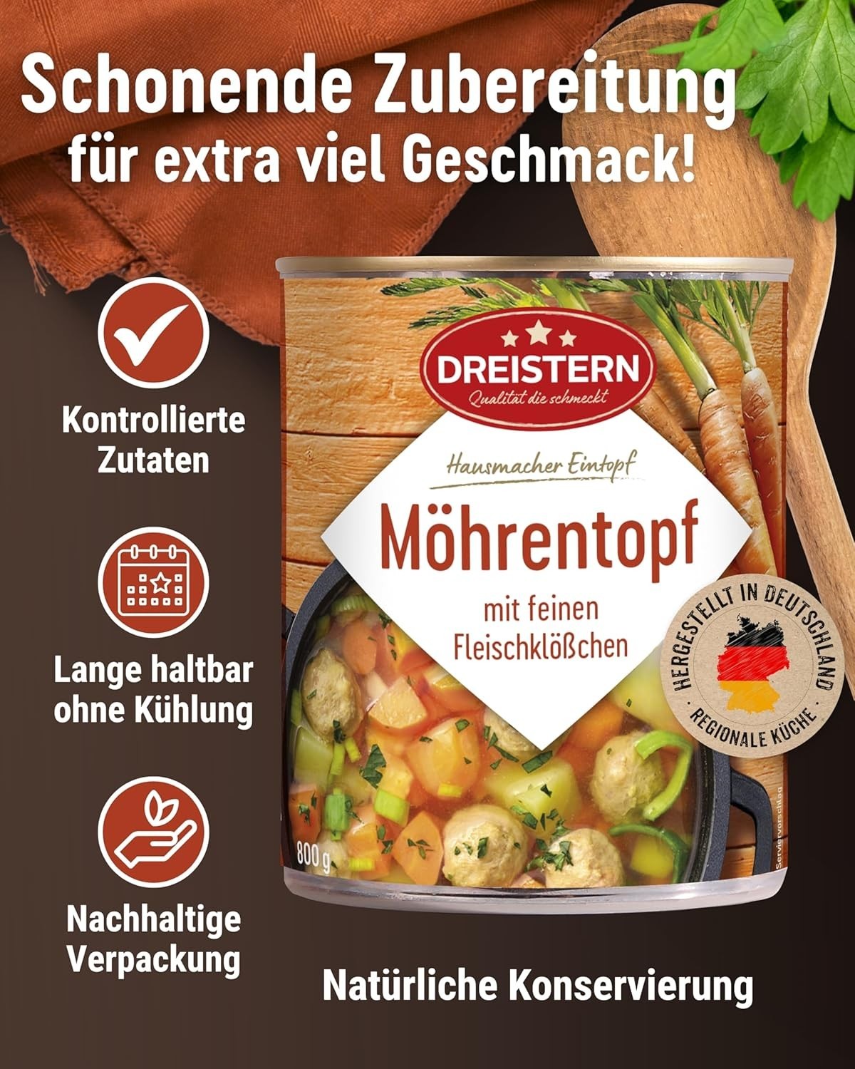 DREISTERN Möhren Eintopf 800g mit Klößchen & Gemüse Dose Hausgemacht