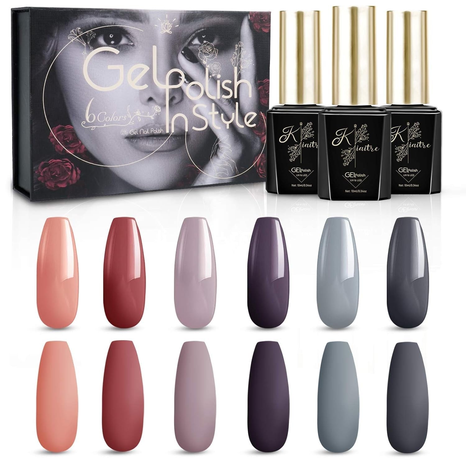 Kiaitre UV Gel Nagellack Set 6 Farben Herbst Winter Farbgel mit Geschenkbox