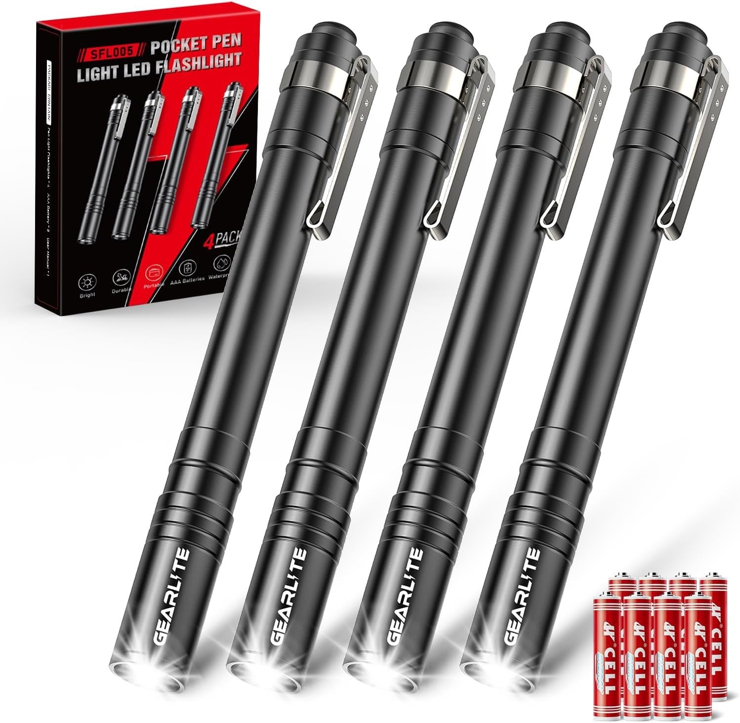 4er Set Mini LED Penlight Taschenlampe IPX4 Wasserdicht mit Clip & Batterien
