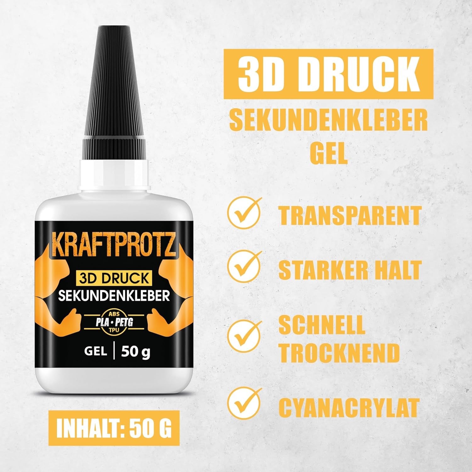 3D Druck Sekundenkleber Gel 50g – Extra Stark, Wasserfest & Hitzebest.