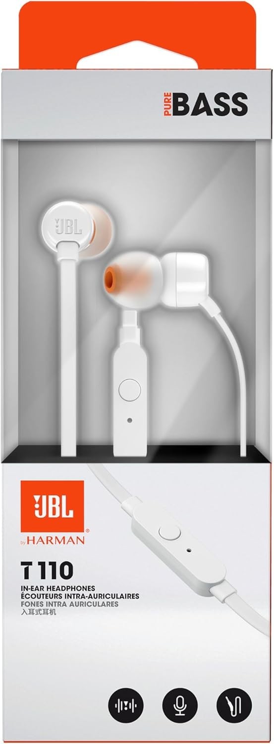 JBL T110 In-Ear Kopfhörer Weiß – Pure Bass Sound mit 3,5 mm Klinke & Mikrofon 🎧