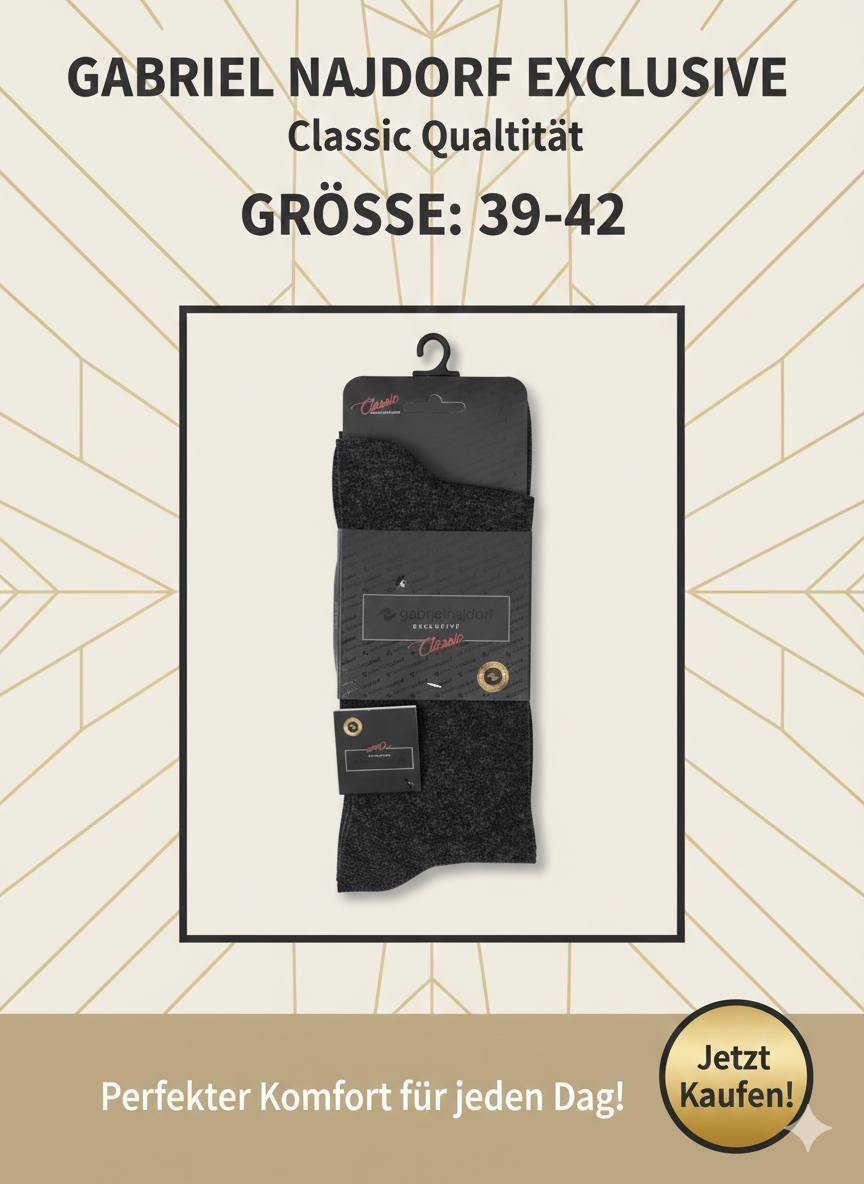 Gabriel Najdorf Exclusive Classic - Schwarze und Graue Angora Wollsocken, Größe